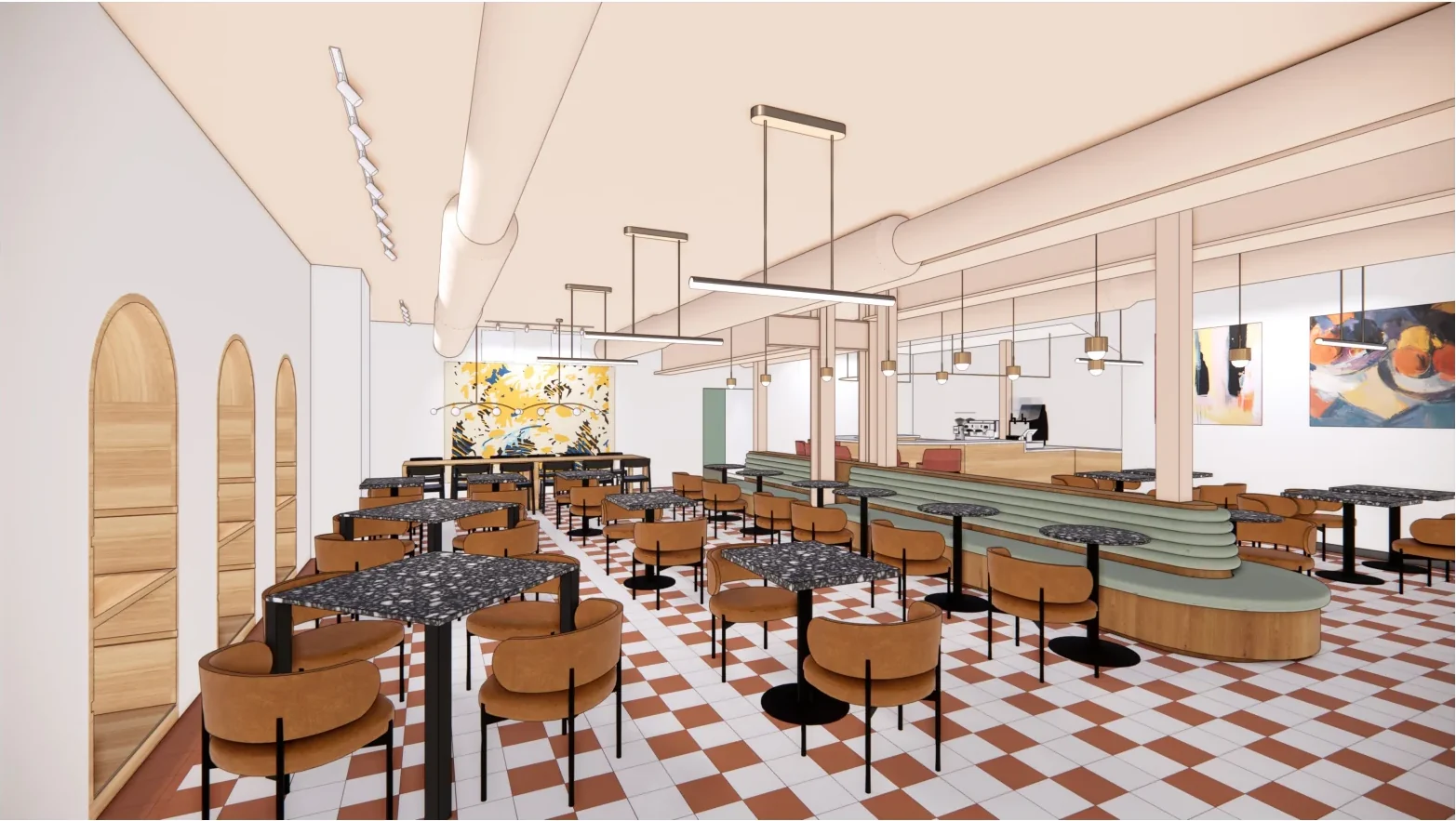 Rendering of ArtPlay bodega café inside 6 Degrees